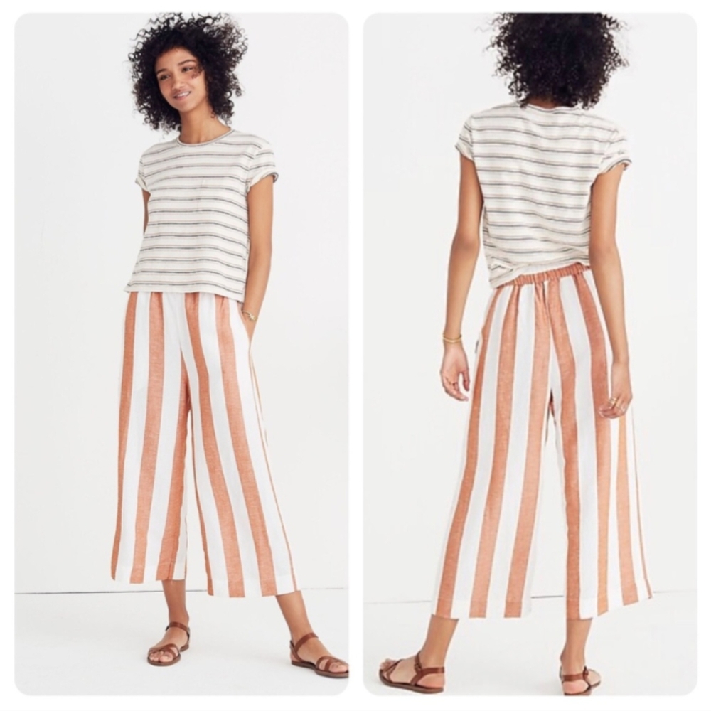 Madewell Linen Huston Striped Cropped Pants Red White XS Beach Vacation Brunch